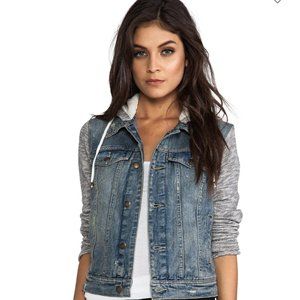 Denim Knit Hoodie Jacket Distressed 